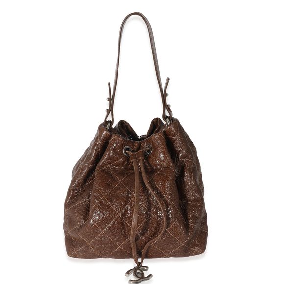 Chanel Brown Glazed Calfskin On The Road Drawstring Bucket Bag - Picture 1 of 7